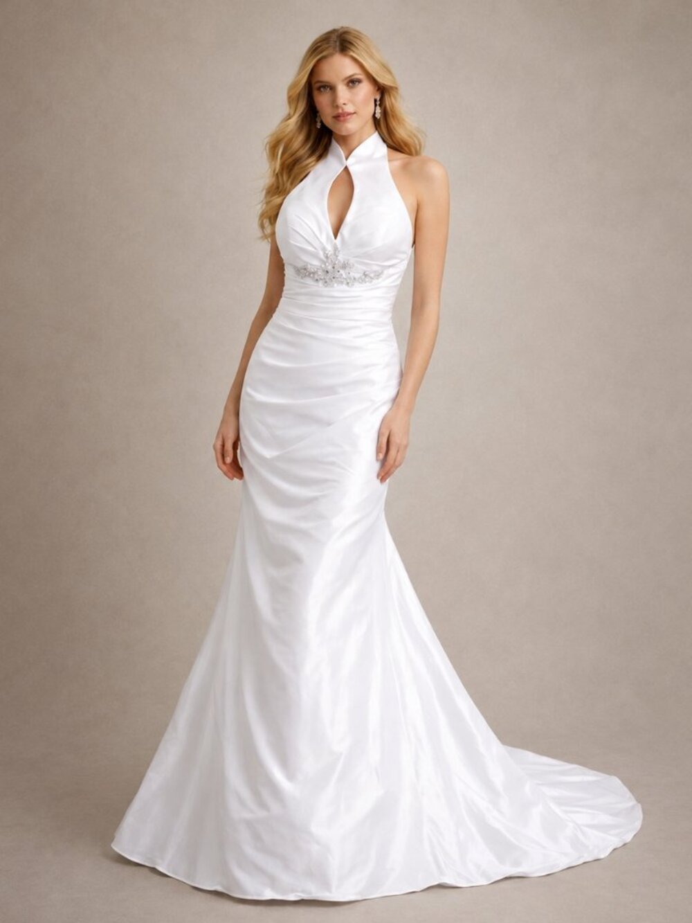 Galina Signature White Satin Halter Wedding Dress Size 4 NWT